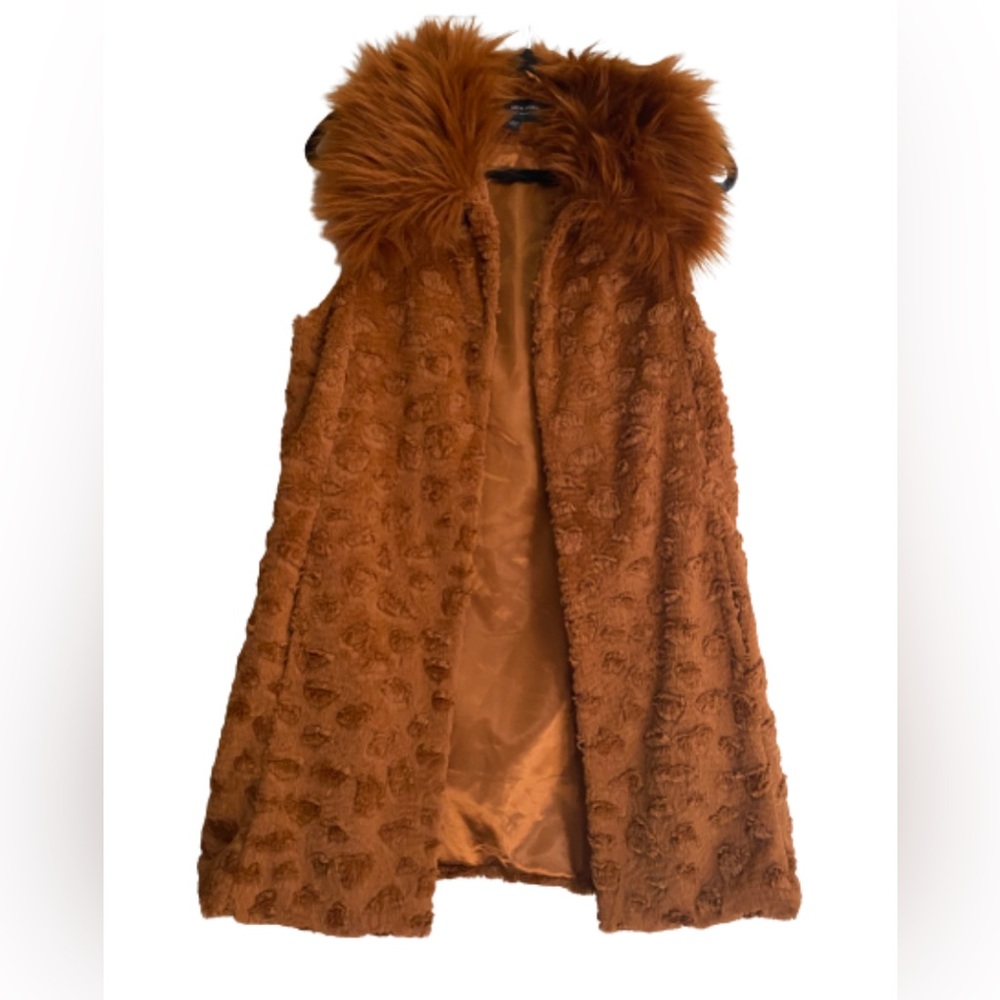 Marc New York Andre Marc- Brown Faux Fur Vest with Full Fur Collar- Size: Small